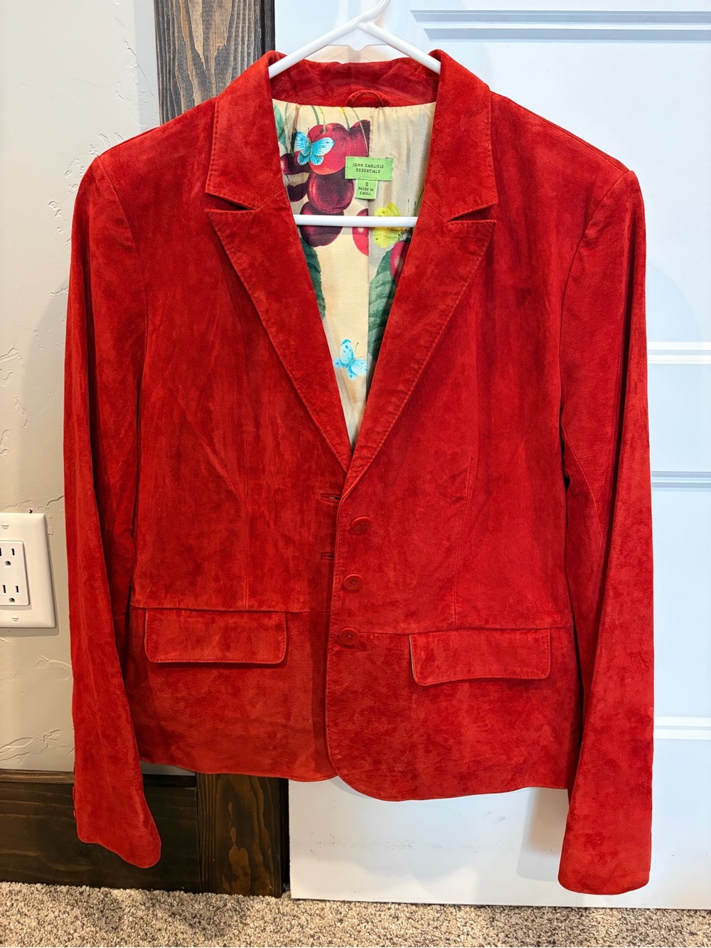 Women's Red Blazer - Floral Lined Single-Breasted Jacket